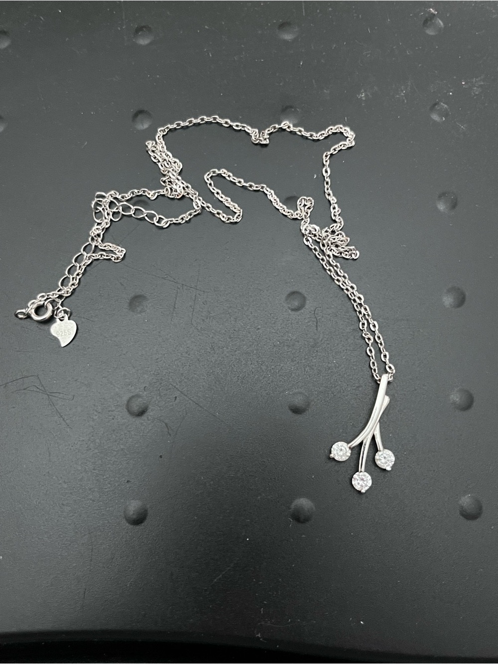 925 Sterling Silver 3-Stone Simulated Diamond Pendant Necklace Dainty